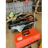 2 plastic tool boxes and contents