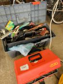2 plastic tool boxes and contents