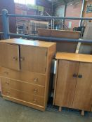 1930's oak music cabinet together with Meredew cabinet with cupboard over 3 drawers