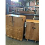 1930's oak music cabinet together with Meredew cabinet with cupboard over 3 drawers