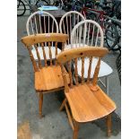 3 Windsor style chairs and 2 pine chairs