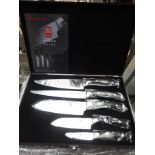 Damascus 5pc knife set in case