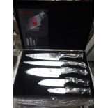 Damascus 5pc knife set in case