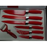 7pc knife set - red