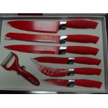 7pc knife set - red