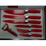 7pc knife set - red