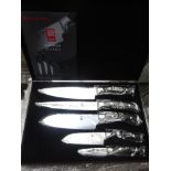 Damascus 5pc knife set in case