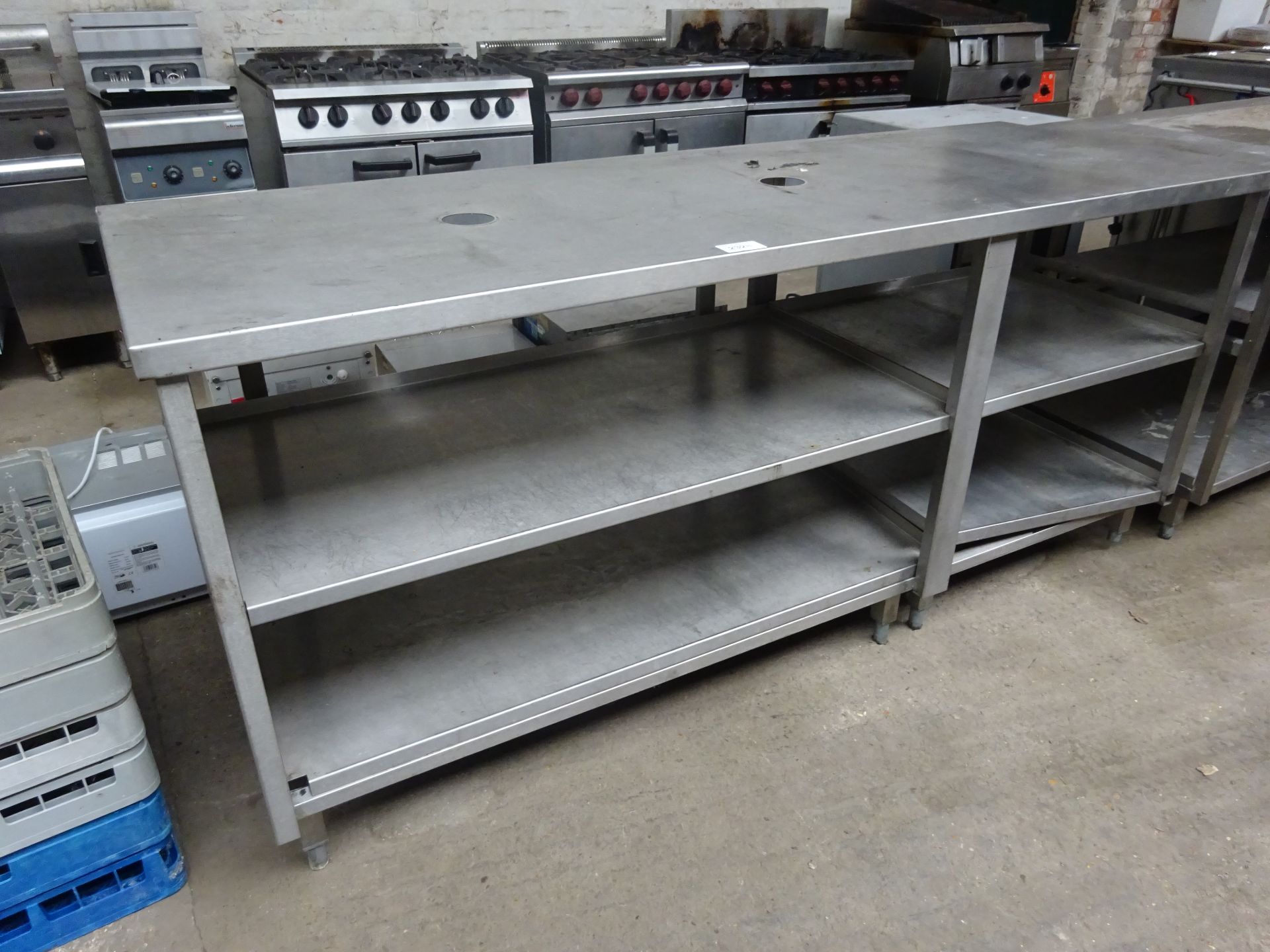 Stainless steel prep table with 2 shelves H:90cm, W:205cm, D:70cm