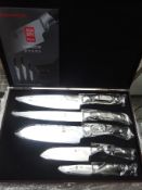 Damascus 5pc knife set in case