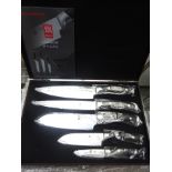 Damascus 5pc knife set in case