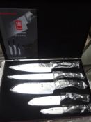 Damascus 5pc knife set in case