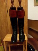 Pair of mahogany topped hunting boots, with trees by Maxwell of London, approximately size 7