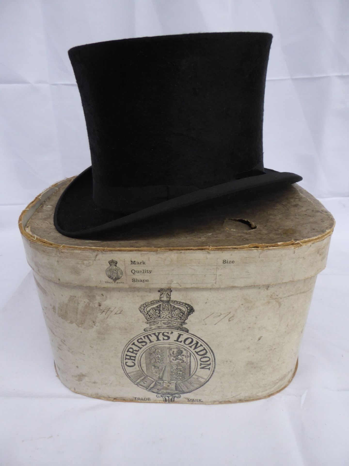 Gent's black silk top hat by Christy's of London, internal measurements 20 x 16 cms