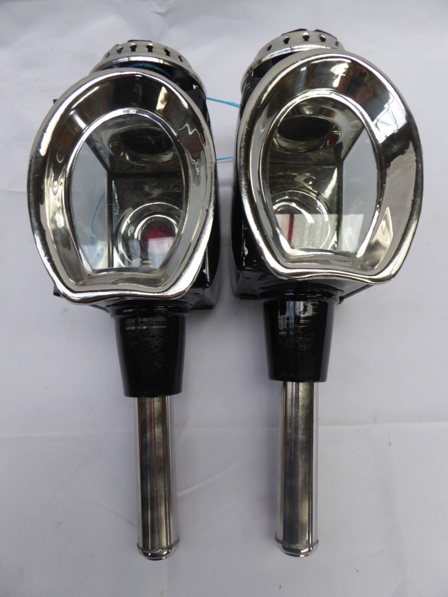 Pair of whitemetal carriage lamps with horseshoe fronts - carries VAT