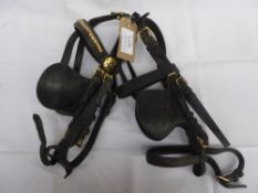 2 vintage brown leather driving pony bridles