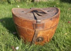 Leather hat box with brass plaque engraved "W H M Acton, Royal Artillery". In need of repair.