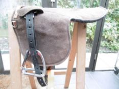 Suede and felt pony pad with stirrups; unused