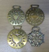 4 brasses with assorted perforated designs of hearts, diamond and clubs