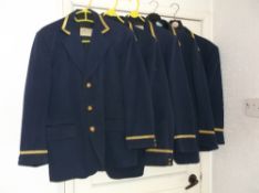 5 matching blue livery coats with gold trim