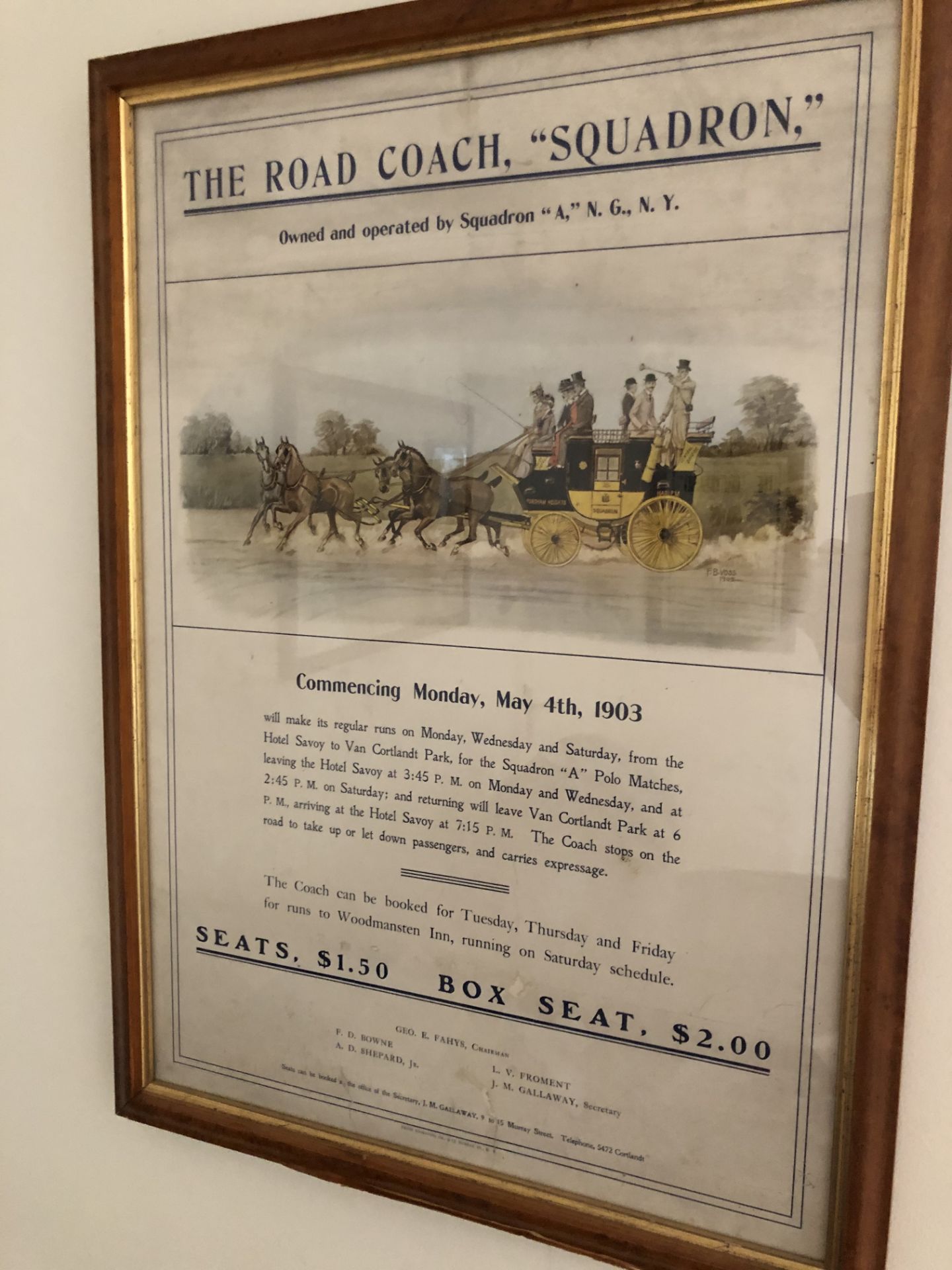 An original framed and glazed 1903 USA poster advertising The Road Coach Squadron. - Image 2 of 2