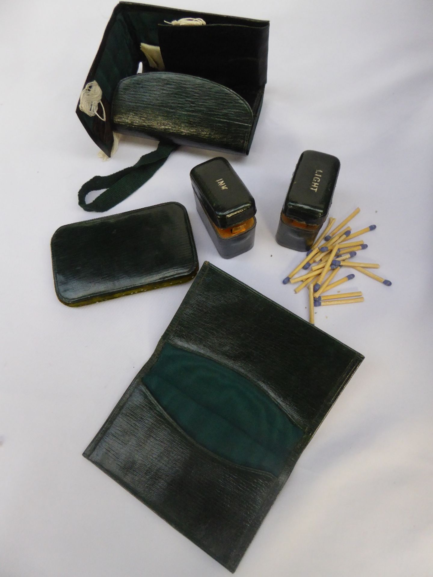 A Victorian brown leather vanity case with green fabric interior and contents - Image 5 of 13