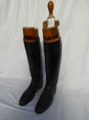 Pair of leather hunting boots with wooden trees, size11; in very good condition - carries VAT