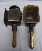 Pair of black/brass carriage lamps with square fronts - carries VAT