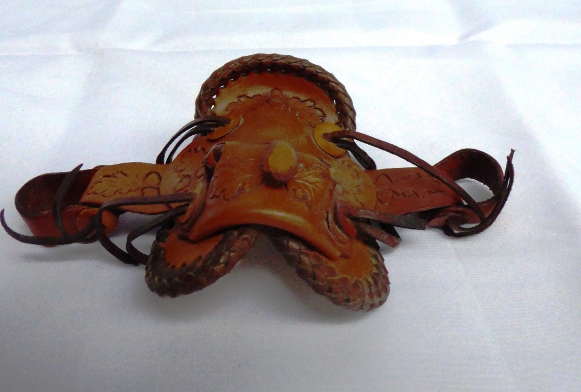 Miniature Spanish Conquistador saddle and a miniature Western saddle made in Peru - Image 6 of 12