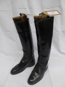 Pair of black leather hunting boots with Maxwell trees, size 6
