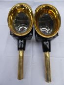 Pair of brass carriage lamps with oval fronts - carries VAT