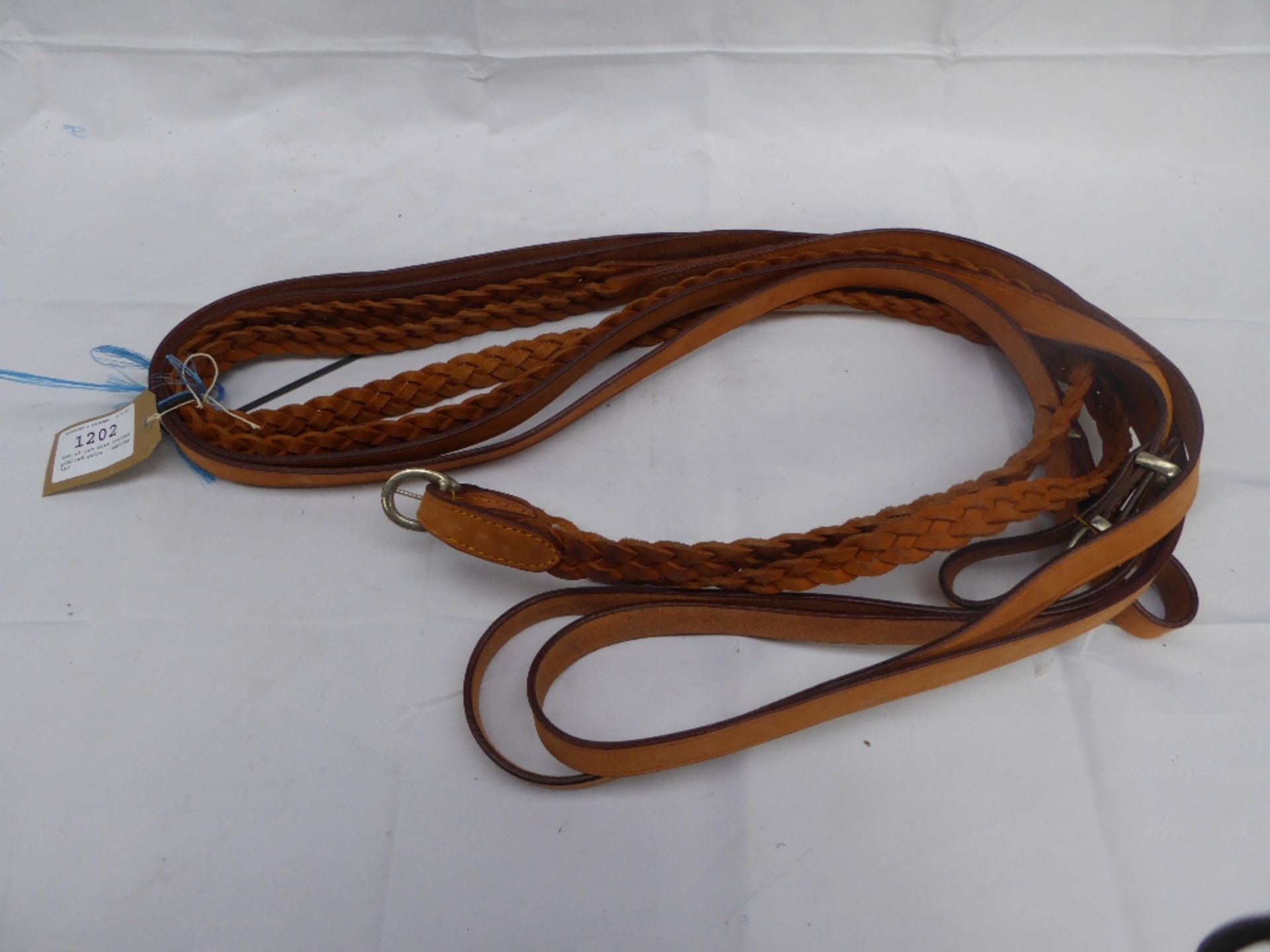 Set of cob size leather plaited driving reins - carries VAT