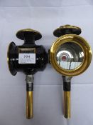 Pair of carriage lamps with round fronts. Measuring 9ins diam. x 16in high