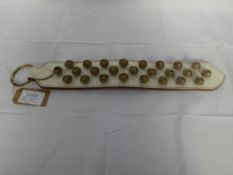 American sleigh bells mounted on white leather by Smuckers - carries VAT