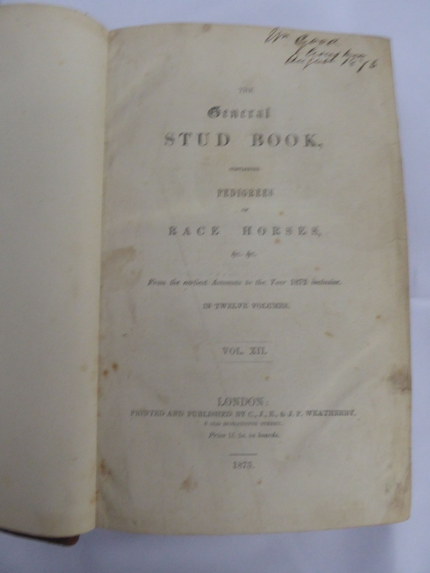 The General Stud Book of Pedigree Race Horses, 1873. - Image 3 of 3