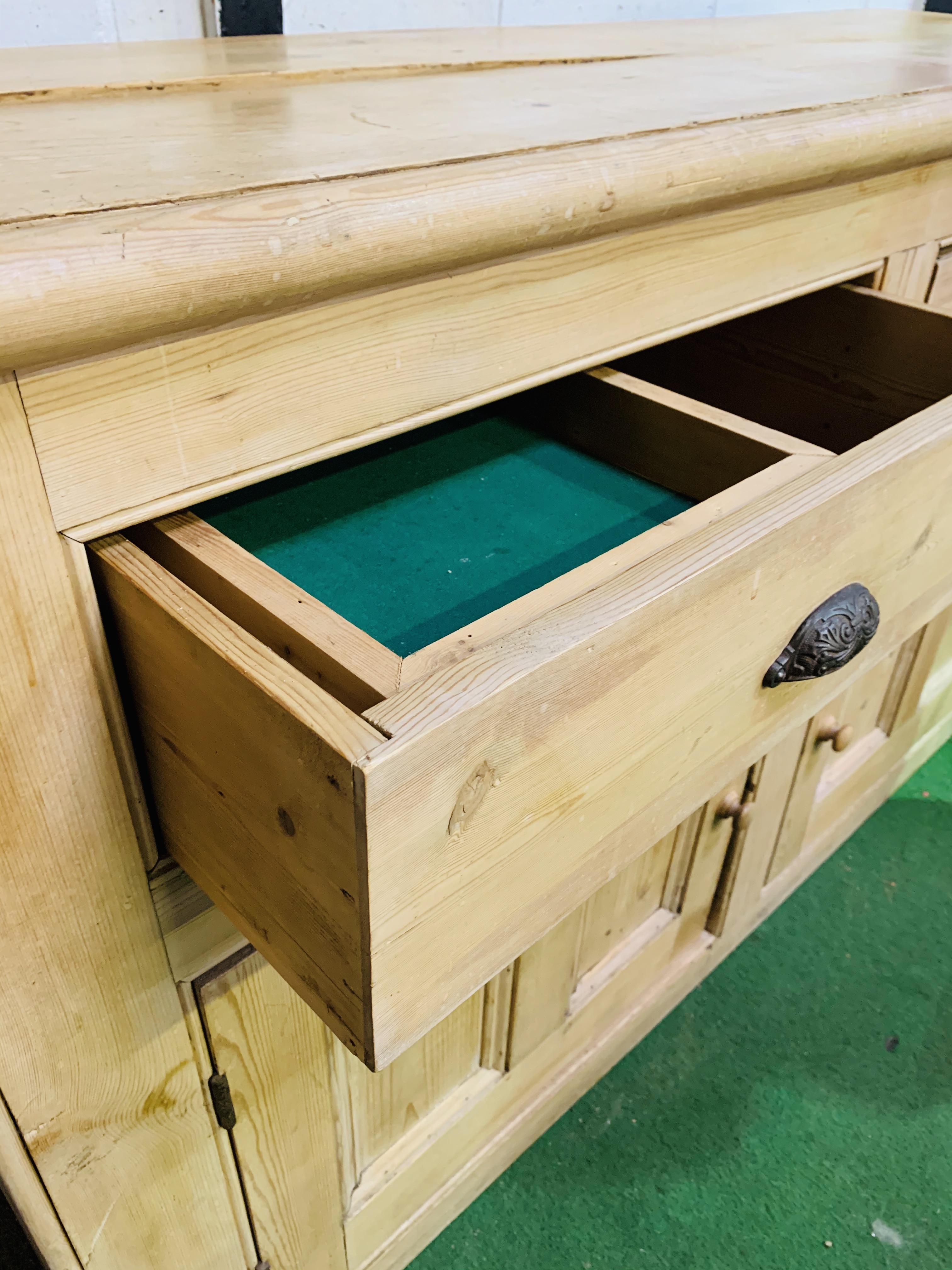 Antique pine sideboard with two drawers over two cupboards. - Image 3 of 5