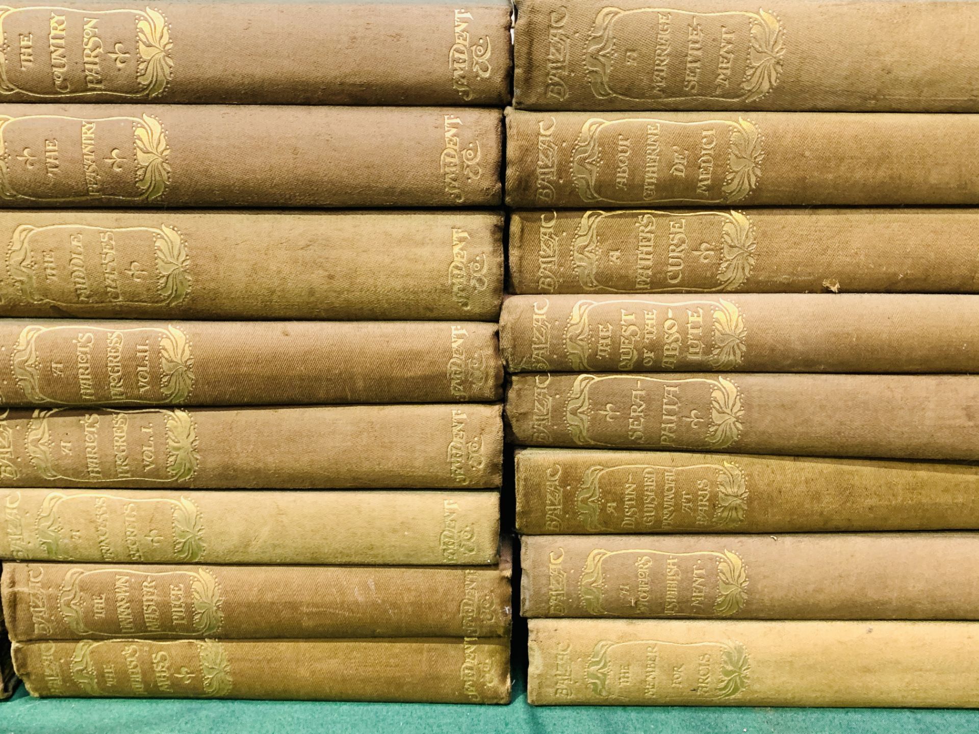 Forty volumes of works by Balzac, published by J M Dent and Co, London, dated 1890's.