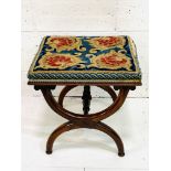 Mahogany X frame stool with tapestry seat