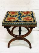 Mahogany X frame stool with tapestry seat