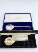 Reproduction Tudor spoon and another spoon, both hallmarked silver