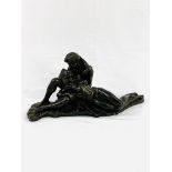 Resin bronzed sculpture of lovers embracing, signed R Cameron