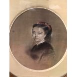 Pastel portrait of Annette Hoare, signed Beguin, 1869, label on reverse, in original gilt oval frame