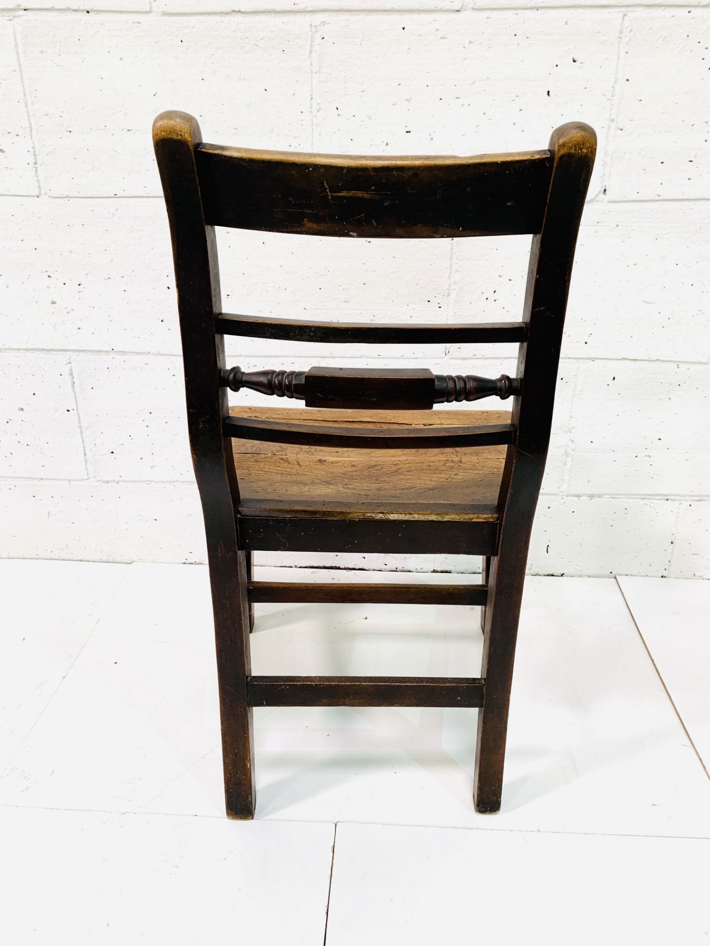 Oak and elm ladder back hall chair. - Image 5 of 5