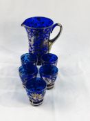 19th Century silvered blue glass jug and beaker set.