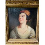 Two gilt framed oil on board portraits, unsigned.