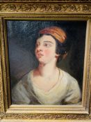 Two gilt framed oil on board portraits, unsigned.