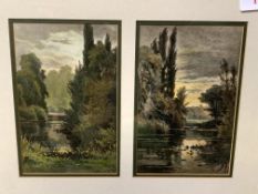 Matched pair of landscape watercolours in dual mount gilt frame signed L’Antiniere, 1896