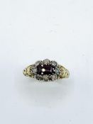 Victorian gold, diamond and red stone ring, size Q1/2