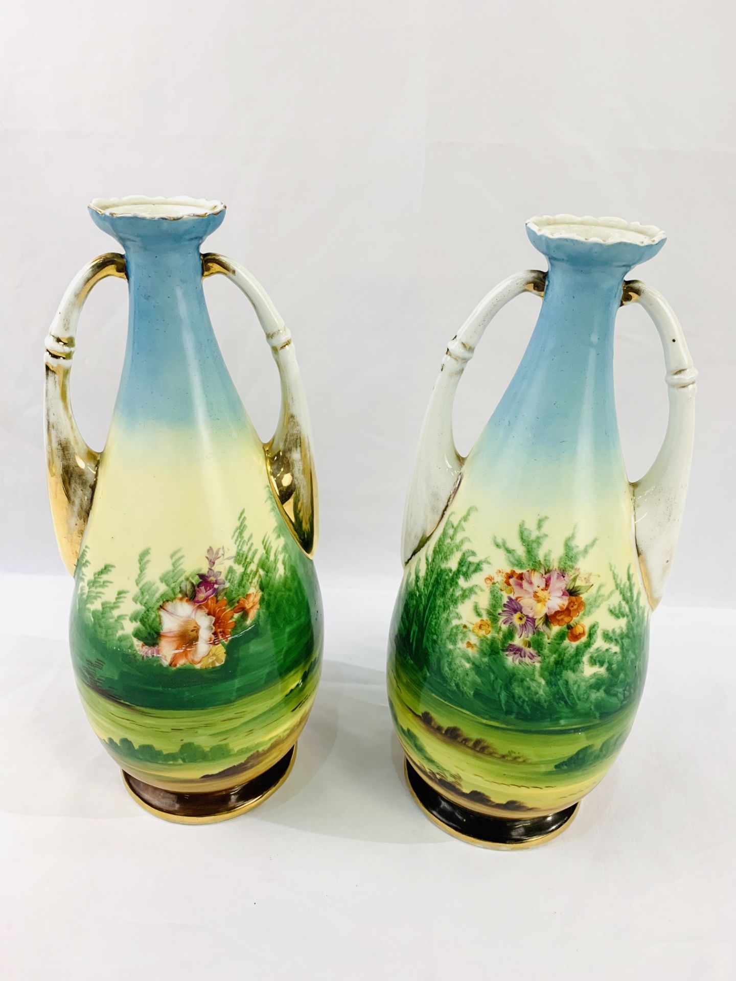 19th Century pair of large twin handled Royal Vienna Baluster vases with pictorial reliefs - Image 2 of 2