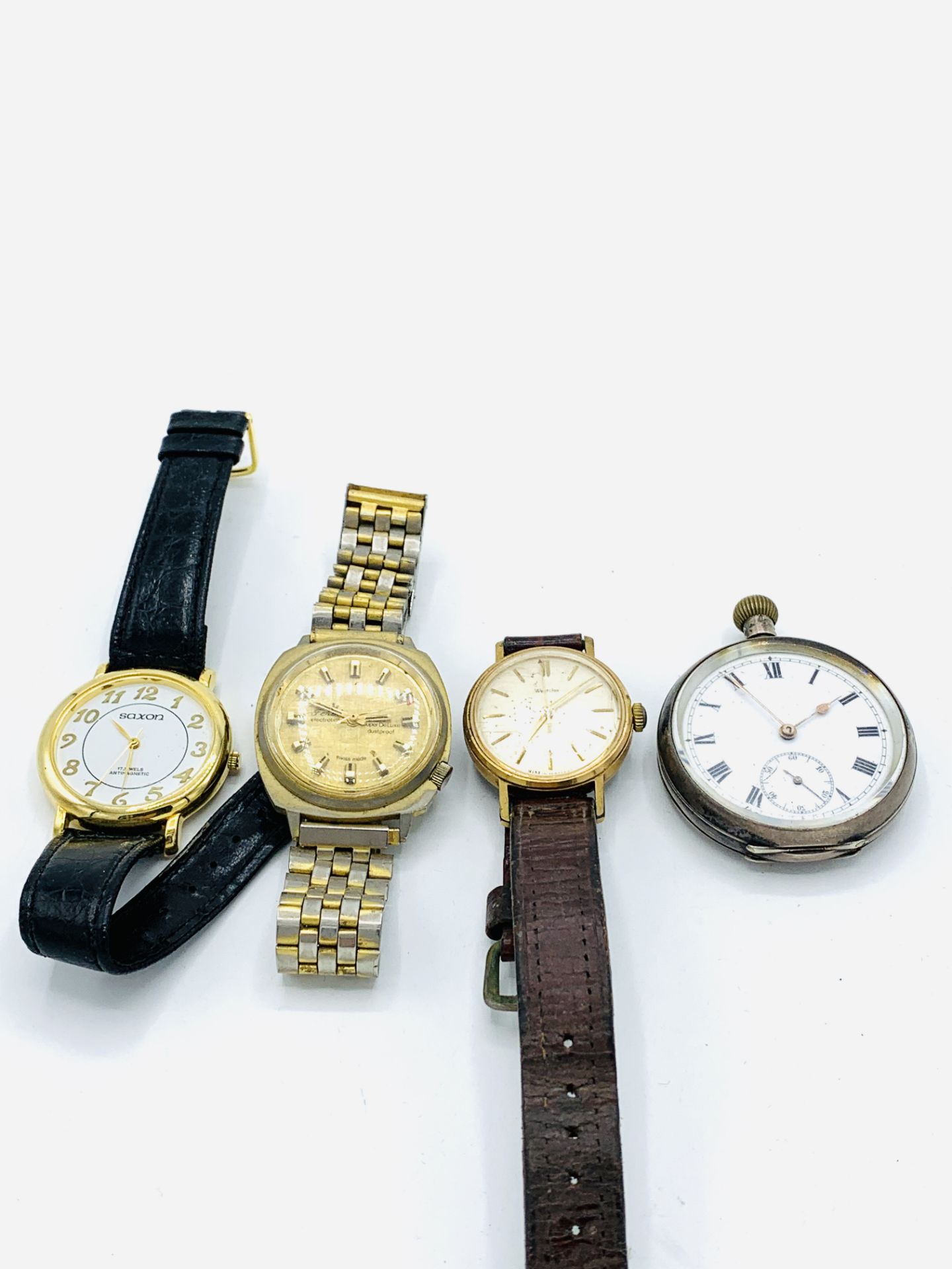 3 men's wrist watches and a 925 silver case pocket watch, not going