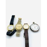 3 men's wrist watches and a 925 silver case pocket watch, not going